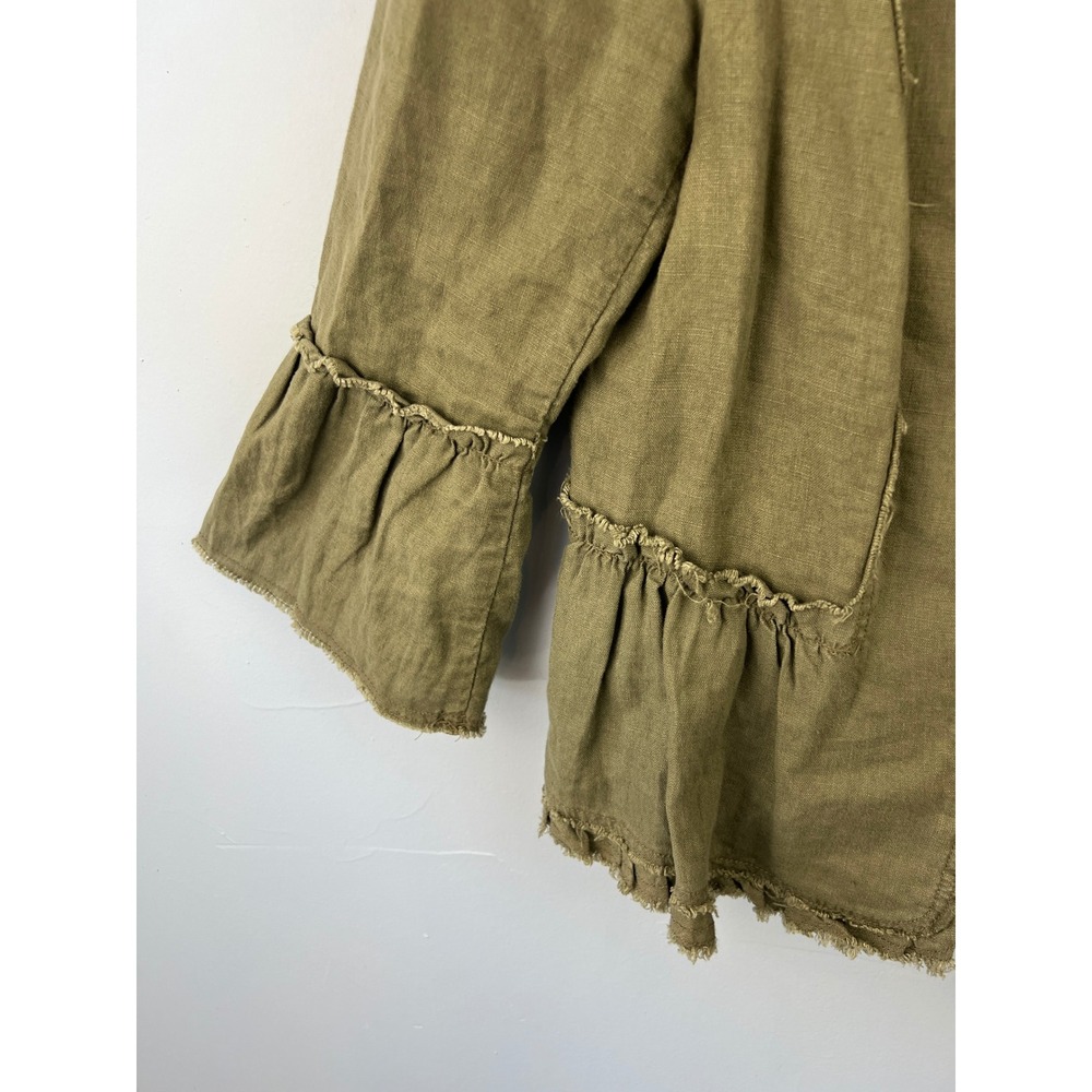 INC Olive Green Linen Jacket Size L Peplum Hem Lagenlook Coastal Minimalist - Picture 4 of 7